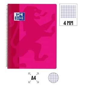 Oxford Cuaderno A4 Tapa de Plástico 4 x 4 mm (Fucsia)