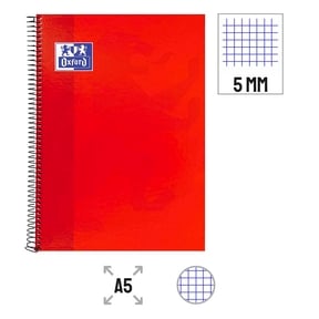 Oxford Cuaderno A5 Tapa Extradura Brillante 5x5mm (Rojo)