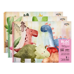 Bloc de Dibujo A4+ 150 g Pack 3 Uds. Nokers Kids Dino