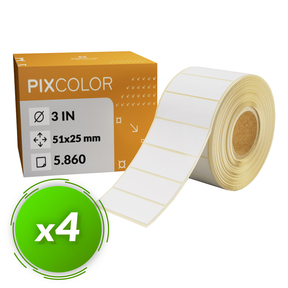 PixColor Etiquetas Térmicas 51x25 mm (Pack 4 x 5.860 Uds.)