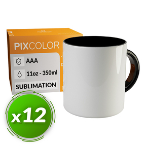 PixColor Taza para Sublimación Negra - Calidad Premium AAA (Pack 12)
